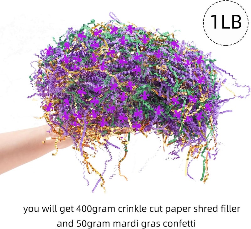 CIPOWM 16oz Mardi Gras Crinkle Cut Paper Shred, 3 Colors Purple Green Gold Raffia Paper Shred Filler with Confetti Shredded Paper Grass for Gift Wrapping Craft DIY Gift Bag Box Filling Party Supply - Image 2
